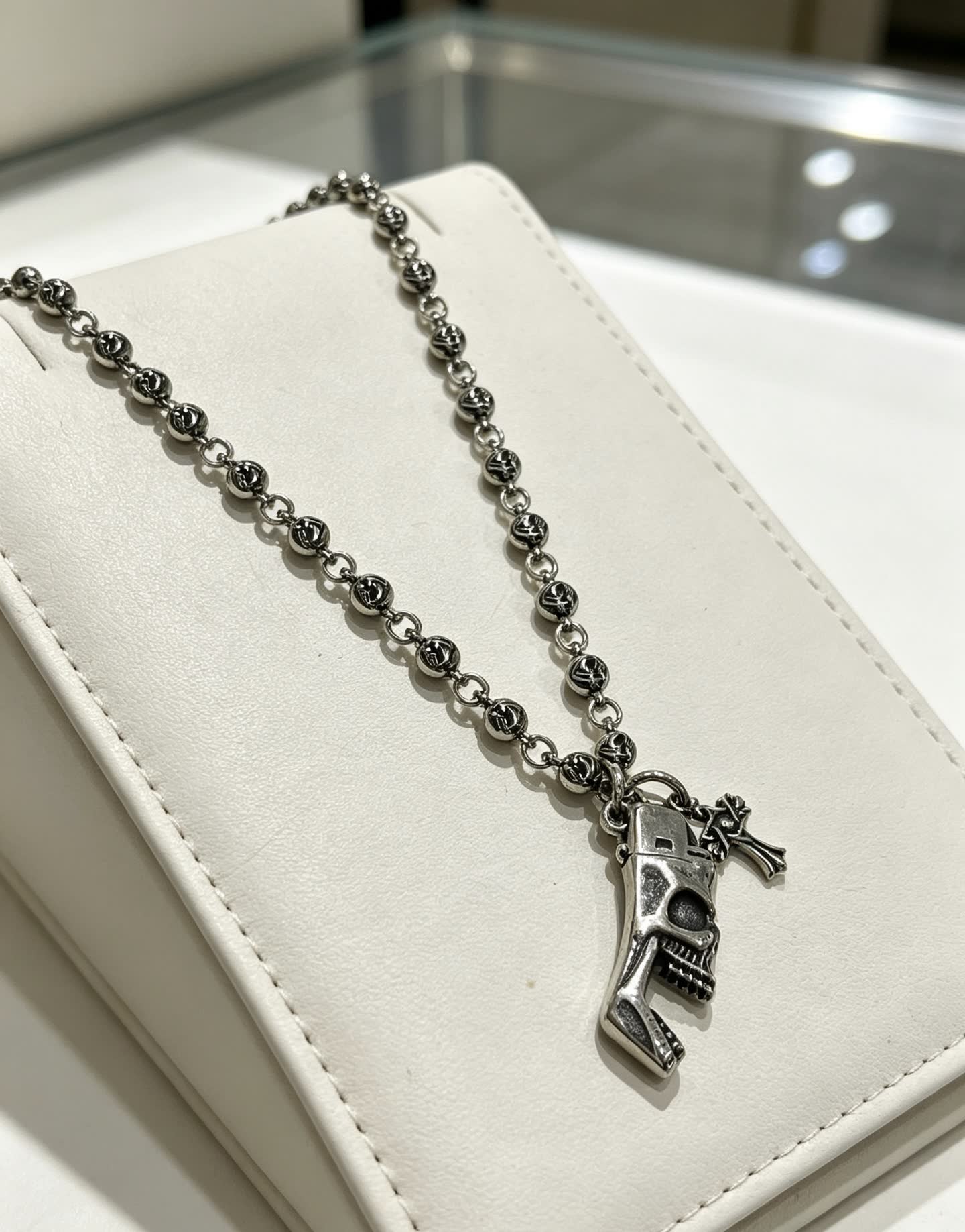 Chrome Hearts Silver Skull and Crossbones Necklace